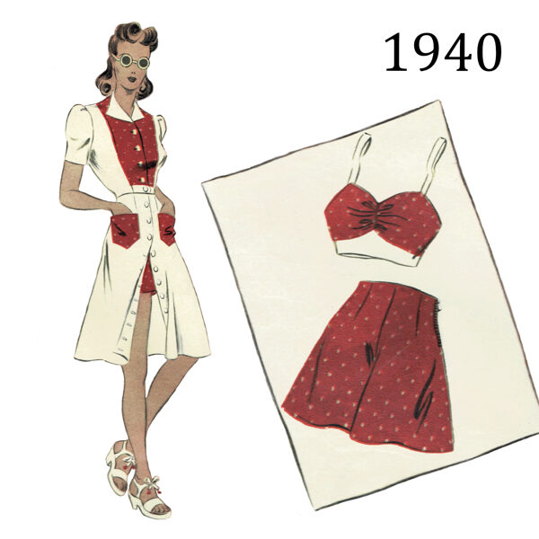1940 Beach suit 88 cm (34.6") bust. PDF pattern.