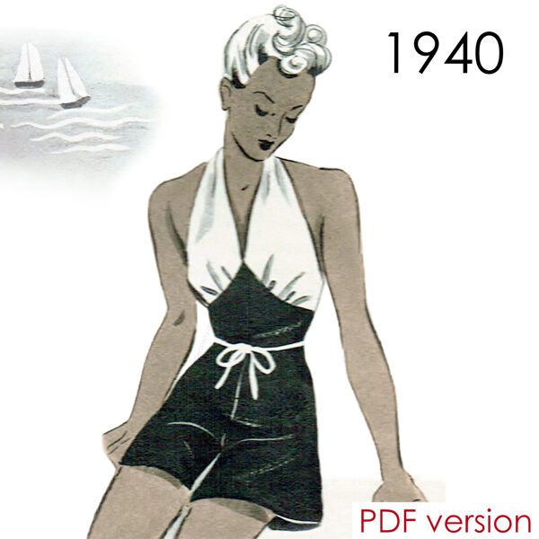 1940 Play suit 96 cm (37.8") bust. PDF pattern.