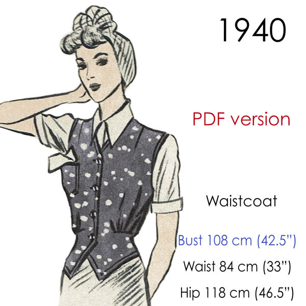 1940 Waistcoat PDF pattern 108 cm (42.5") bust