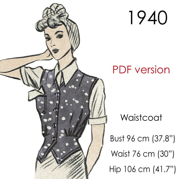 1940 Waistcoat PDF pattern 96 cm (37.8") bust