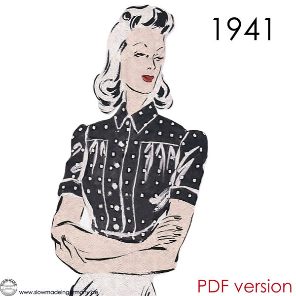 1941 Blouse 104 cm (41") bust. PDF pattern.