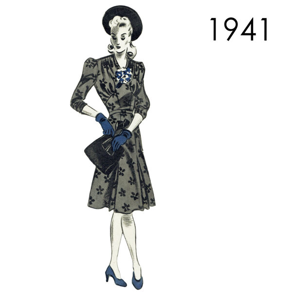 1941 Dress 108 cm (42.5") bust. PDF pattern.
