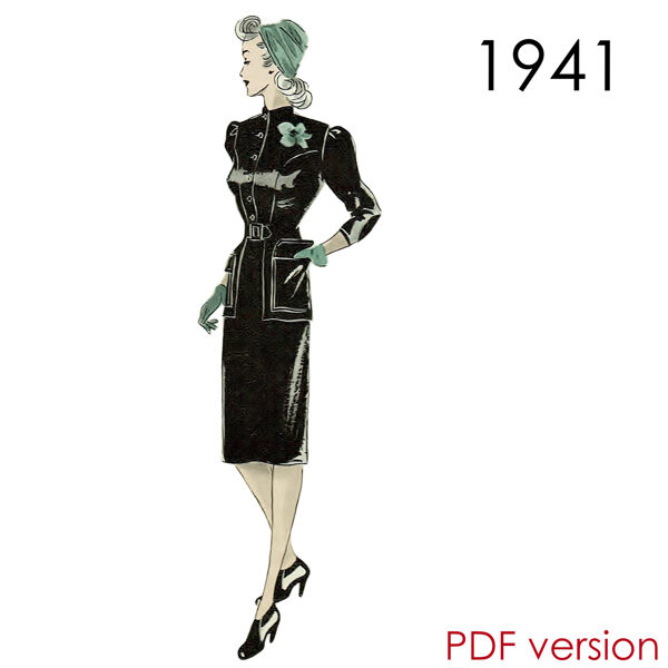 1941 Dress 96 cm (37.8") bust. PDF pattern.
