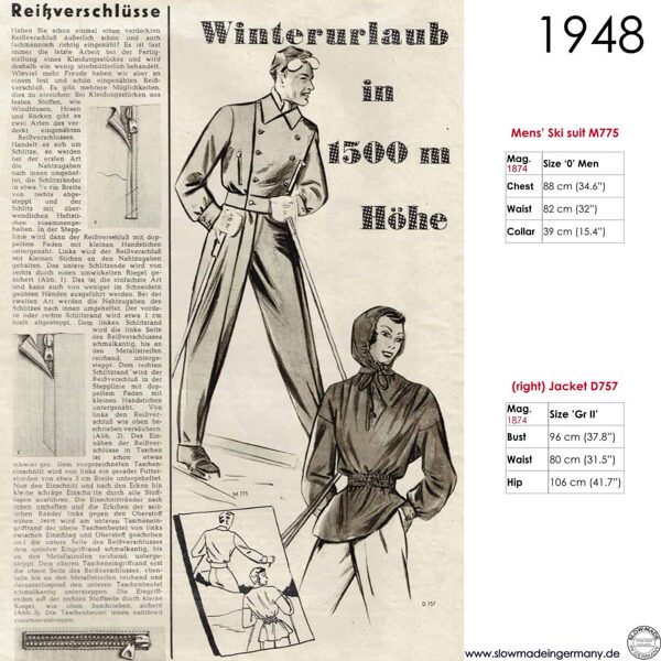 Vintage sketch of ski clothing designs 1948