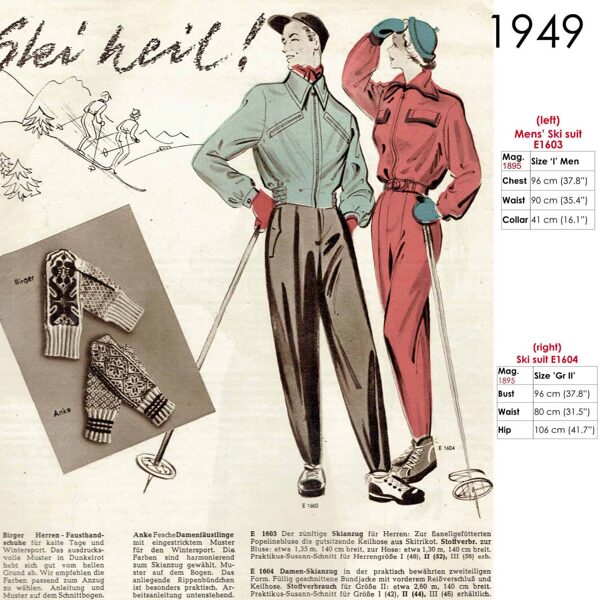 Vintage sketch of ski wear 1949