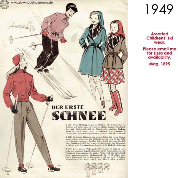 Vintage sketch of children's ski wear 1949