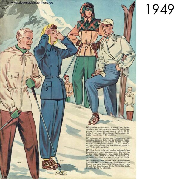 Vintage sketch of ski wear 1949