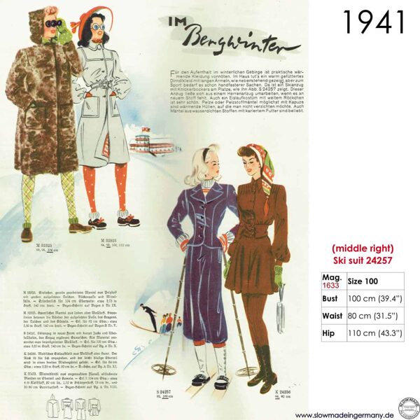 Vintage sketch of ski wear designs 1941