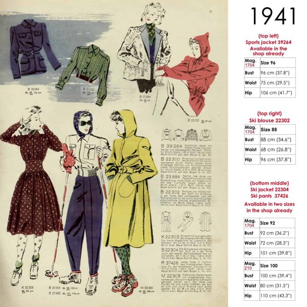 Vintage sketch of ski wear designs 1941