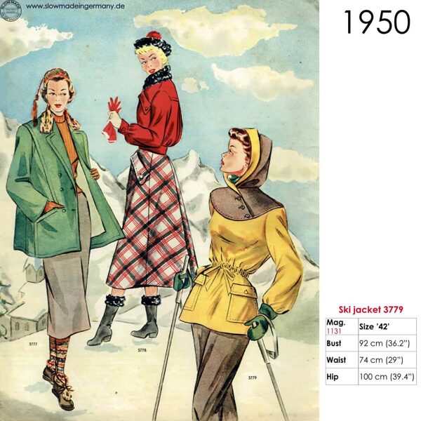 Drawing of 1950s ski clothing patterns