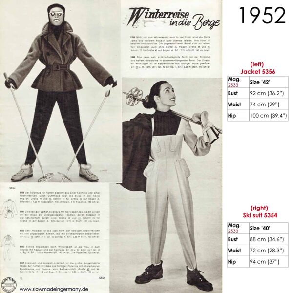 Drawing of 1950s ski wear patterns