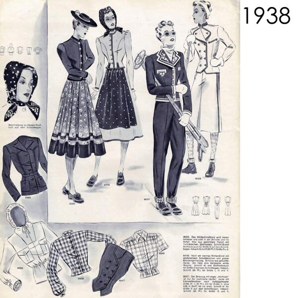 Original sketches 1938 skiwear sewing patterns