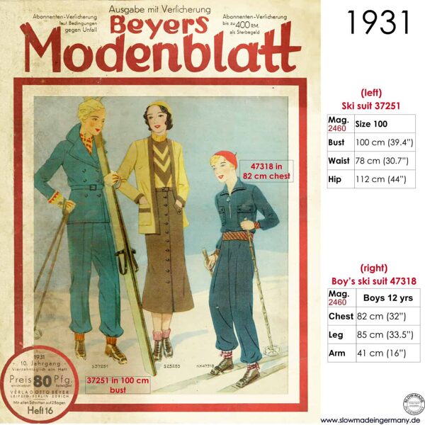 1931 sketch of women in ski outfits