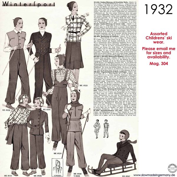 sketch of children's 1930s ski wear 