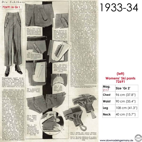 Original sketches 1930s ski pants pattern
