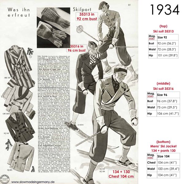 Original sketches 1930s skiwear sewing patterns