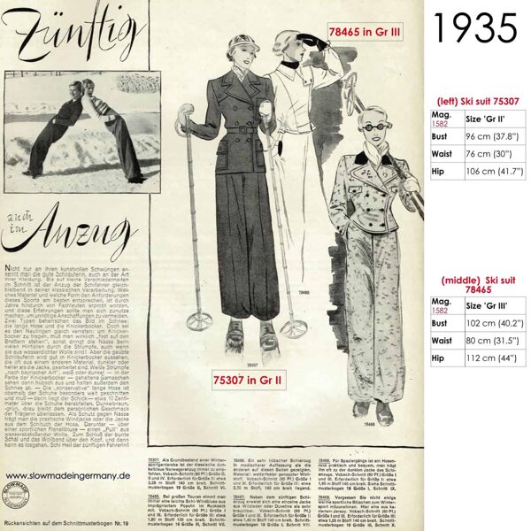 Original sketches 1930s skiwear sewing patterns