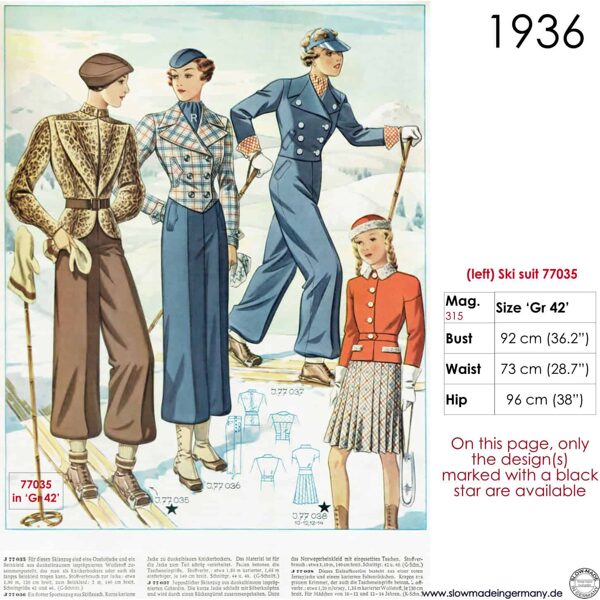 Original sketches 1930s skiwear sewing patterns