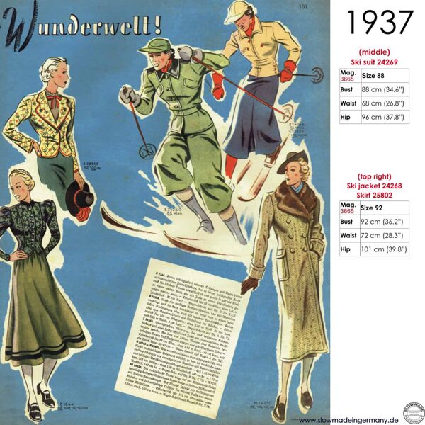 Original sketches 1930s skiwear sewing patterns