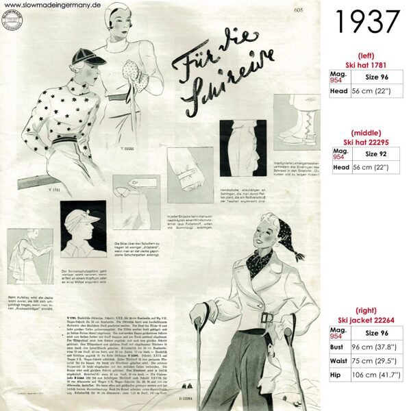 Original sketches 1930s skiwear sewing patterns