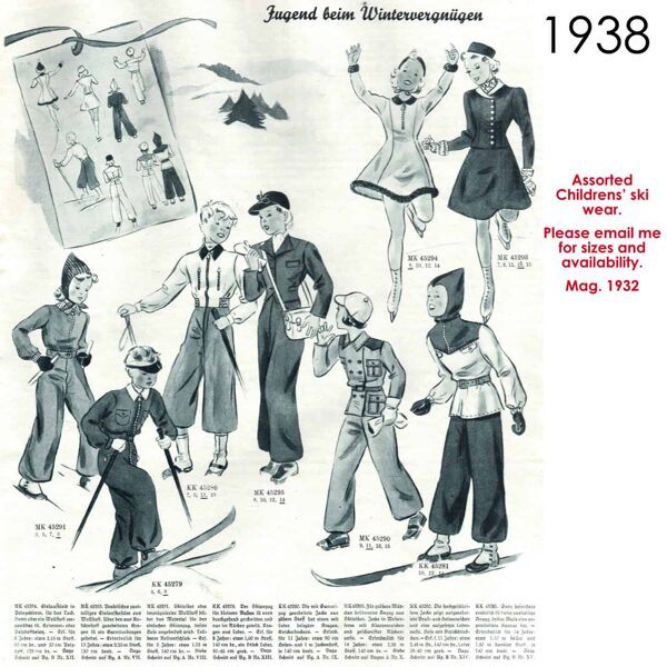 Original sketches 1930s kids skiwear patterns