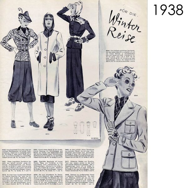 Original sketches 1930s skiwear sewing patterns