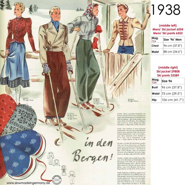 Original sketches 1930s skiwear sewing patterns