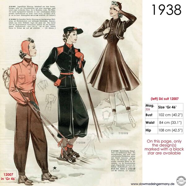Original sketches 1930s skiwear sewing patterns
