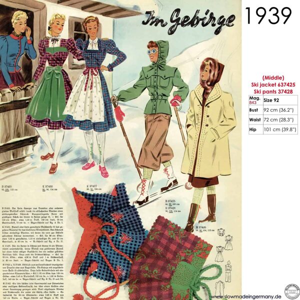 Original sketches 1930s skiwear sewing patterns