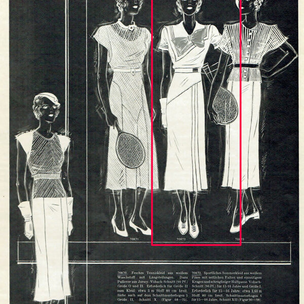 Early 1930s dress designs, featuring petite size dress for bust of 84 cm