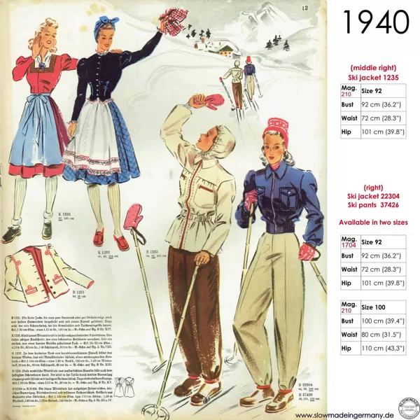 Vintage sketch of ski wear designs 1940