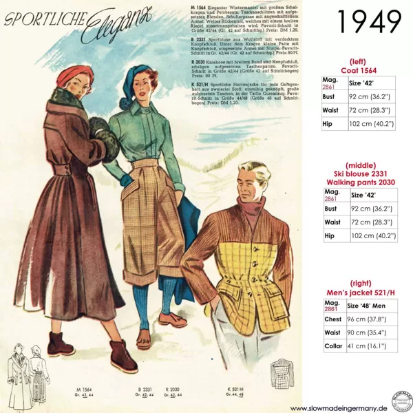 Vintage sketch of ski wear 1949