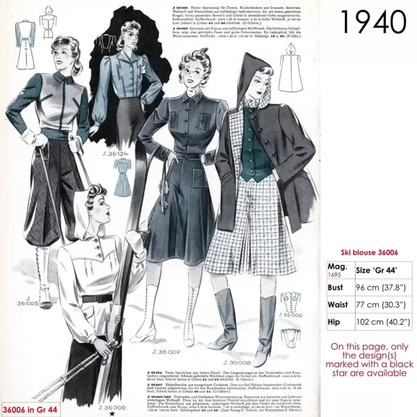 Vintage sketch of ski wear designs 1940