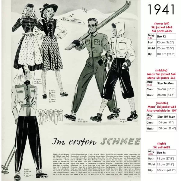 Vintage sketch of ski wear designs 1941