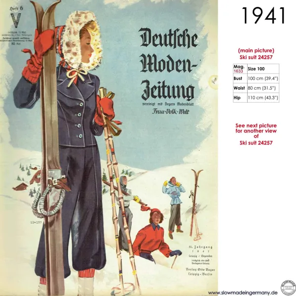 Vintage sketch of ski wear designs 1941