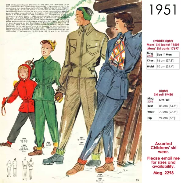 Drawing of family in 1950s ski clothing