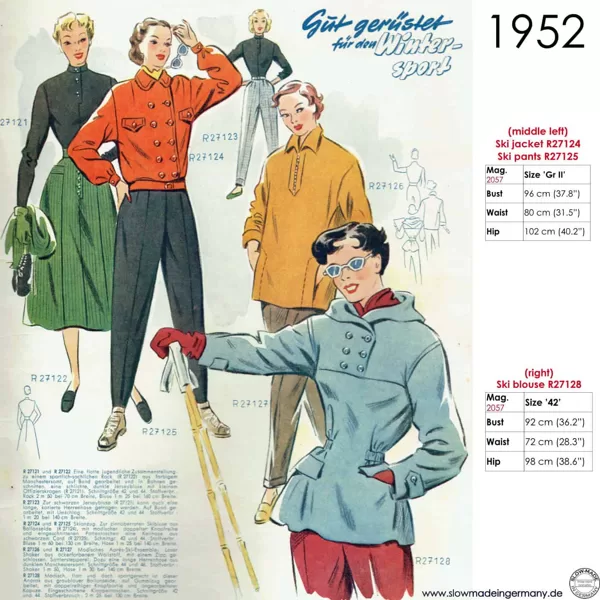 Drawing of 1950s ski wear patterns