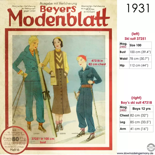 1931 sketch of women in ski outfits