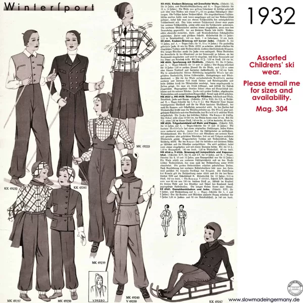 sketch of children's 1930s ski wear 