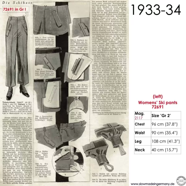 Original sketches 1930s ski pants pattern