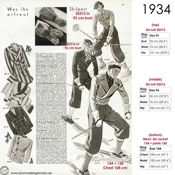 Original sketches 1930s skiwear sewing patterns