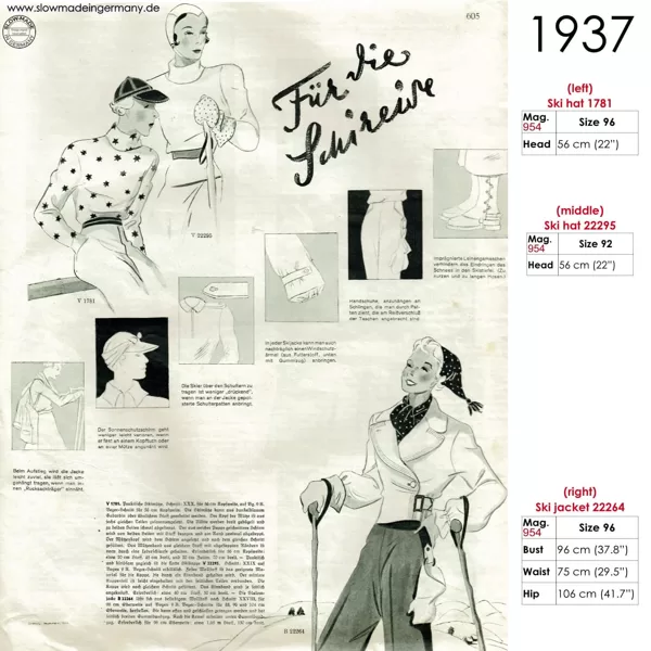 Original sketches 1930s skiwear sewing patterns