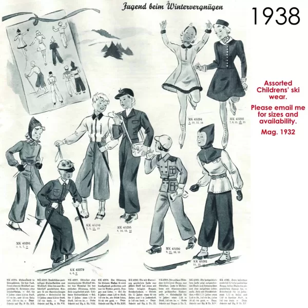 Original sketches 1930s kids skiwear patterns