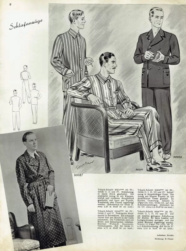Vintage menswear pyjama sewing patterns