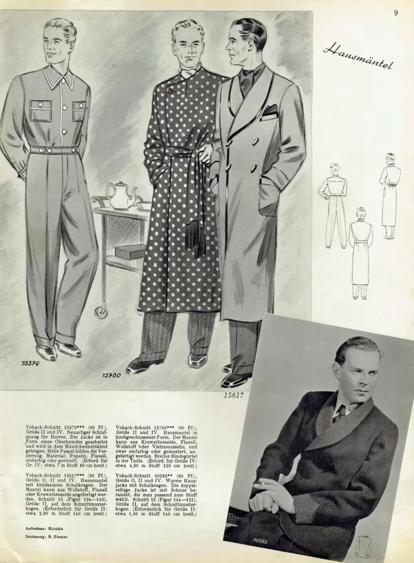 Vintage menswear housecoat sewing patterns
